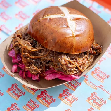 Pulled Brisket on Pretzel Bun